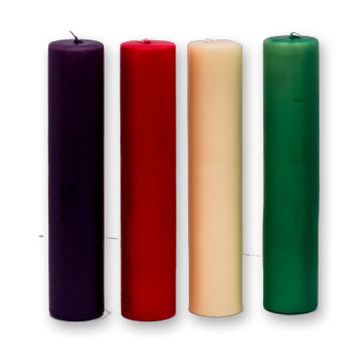Juego 4 velas Adviento 6x25 cm. Colores