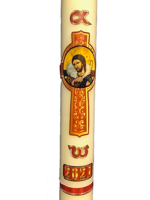 Cirio Pascual con decoración impresa en relieve de cera 12x80 cm. Modelo 1